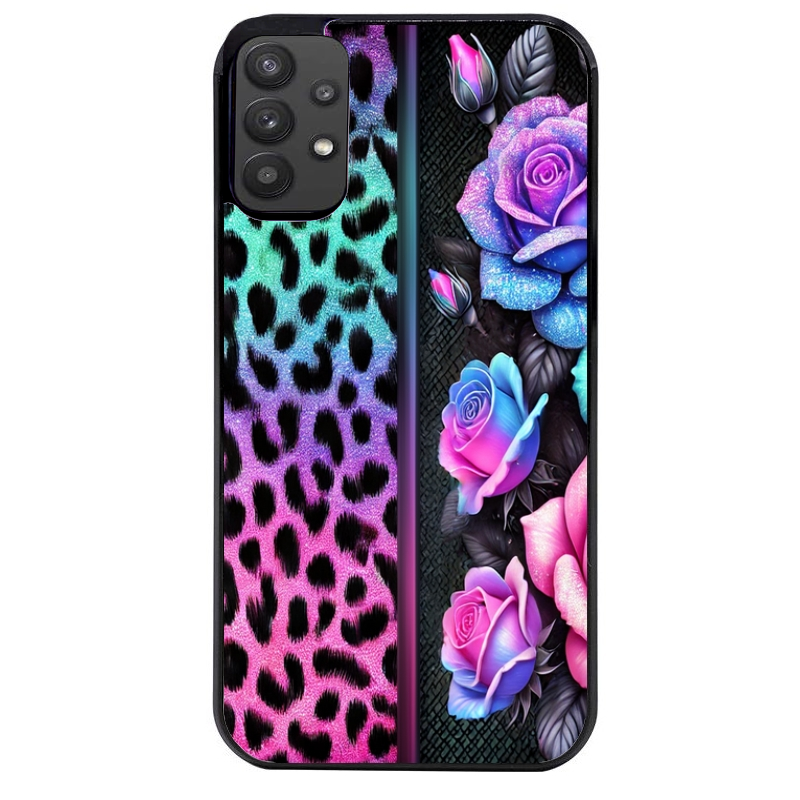Coque noire taperso pour galaxy A22 A32 A52 A52S 4G 5G  avec motif leopard et fleur protection antichoc personnalisée