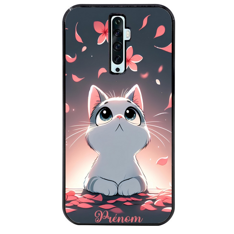 Coque noire taperso pour OPPO Reno 2 et 2Z avec motif chat anime avec votre prenom protection antichoc personnalisée