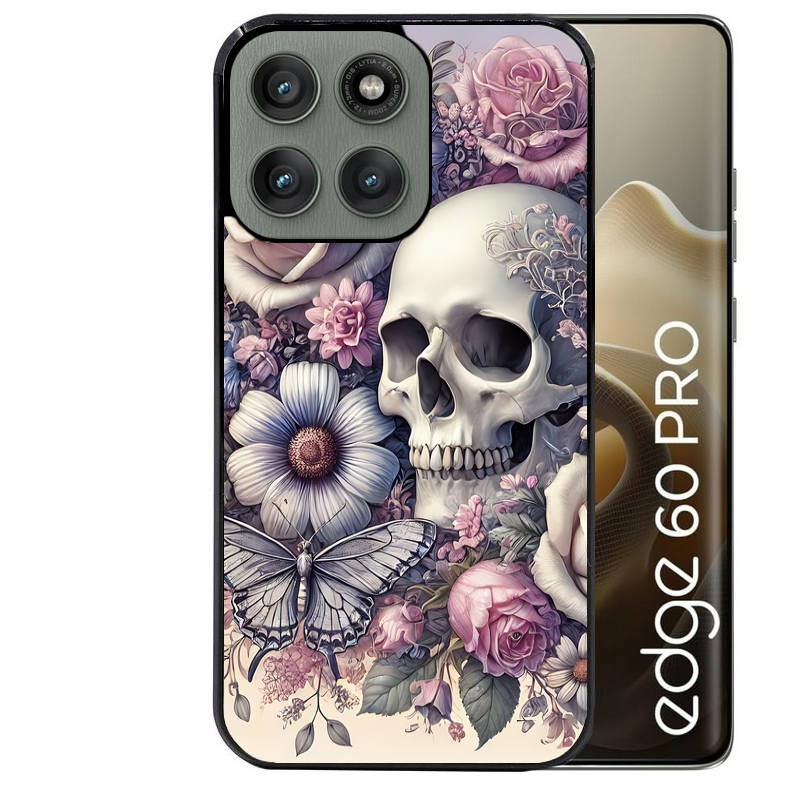 Coque noire taperso pour Moto Edge 60 et Neo Fusion Pro avec motif tete de mort pastel protection antichoc personnalisée
