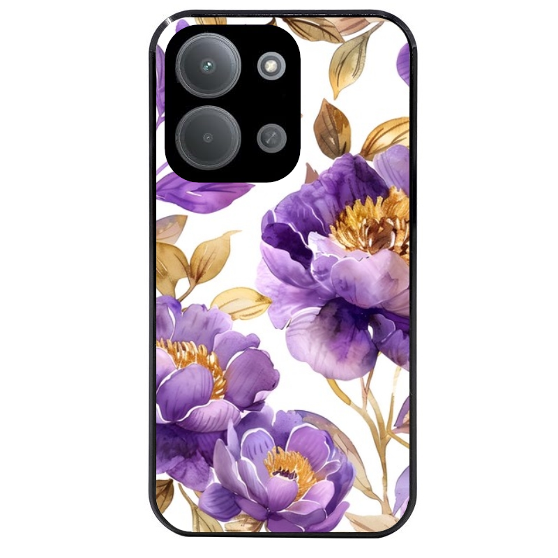 Coque noire taperso pour POCO C85 avec motif fleur pivoine protection antichoc personnalisée