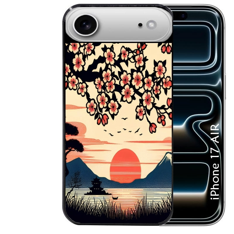 Coque noire taperso pour Iphone 17 17E AIR MAX PRO avec motif japan cerisier protection antichoc personnalisée