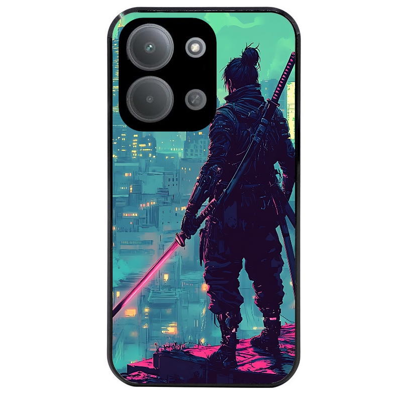 Coque noire taperso pour POCO C85 avec motif samourai new york protection antichoc personnalisée