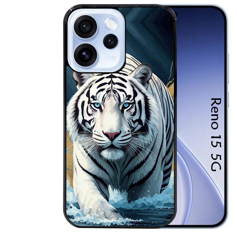 Coque noire taperso pour OPPO Reno 15 et F FS 5G avec motif tigre polaire protection antichoc personnalisée