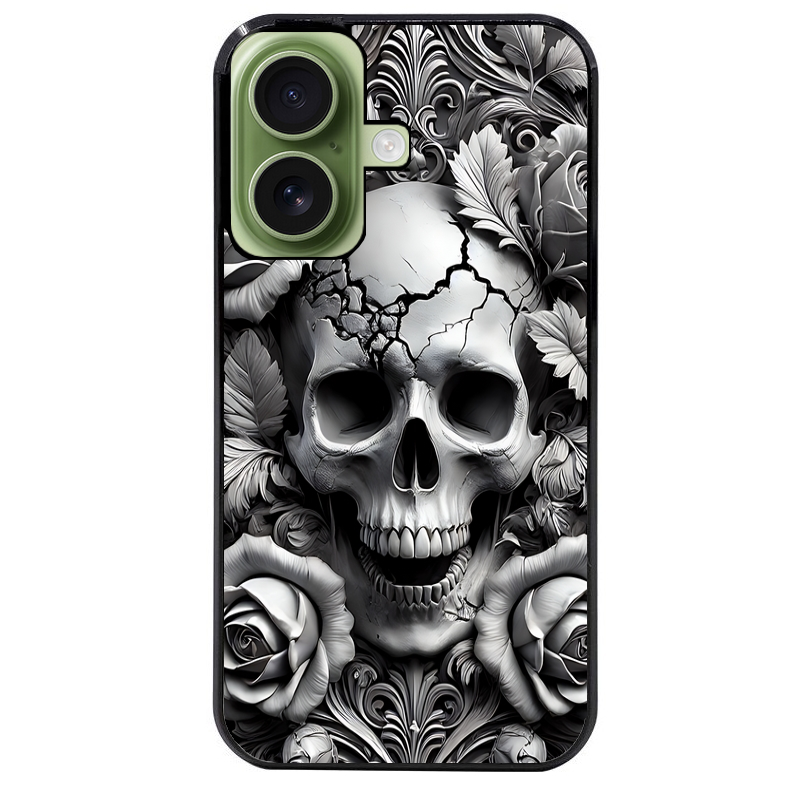 Coque noire taperso pour Iphone 17 17E AIR MAX PRO avec motif tete de mort fleur protection antichoc personnalisée