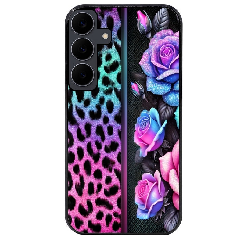 Coque noire taperso pour galaxy A07 A17 A27 A37 A57 avec motif leopard et fleur protection antichoc personnalisée