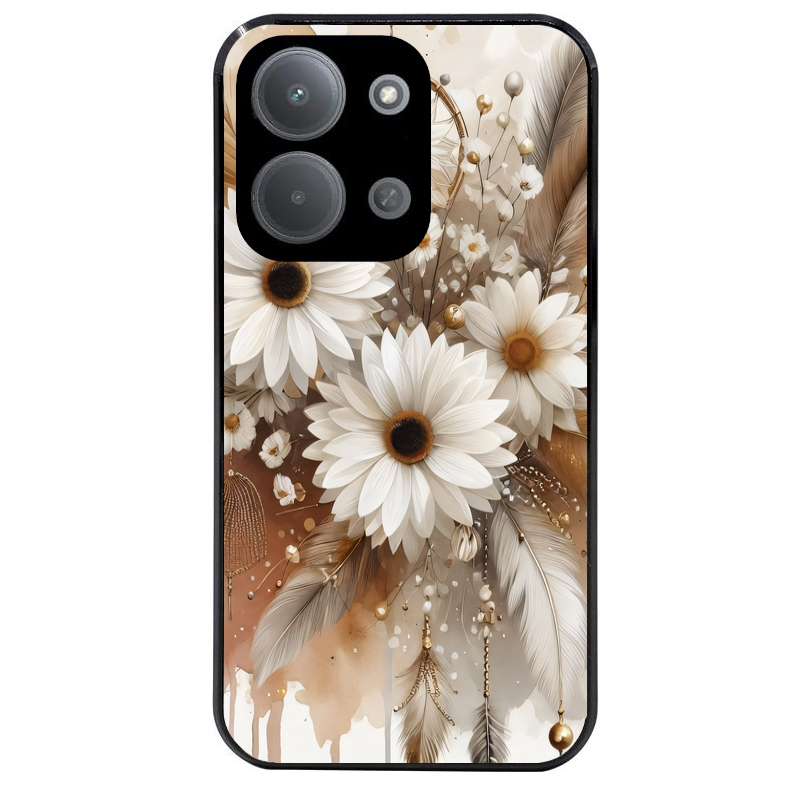Coque noire taperso pour POCO C85 avec motif dreamcatcher marguerite protection antichoc personnalisée