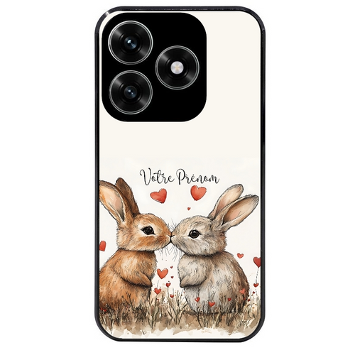 Coque noire taperso pour Honor X6B X5C X5C PLUS avec motif lapin coeur avec prenom protection antichoc personnalisée