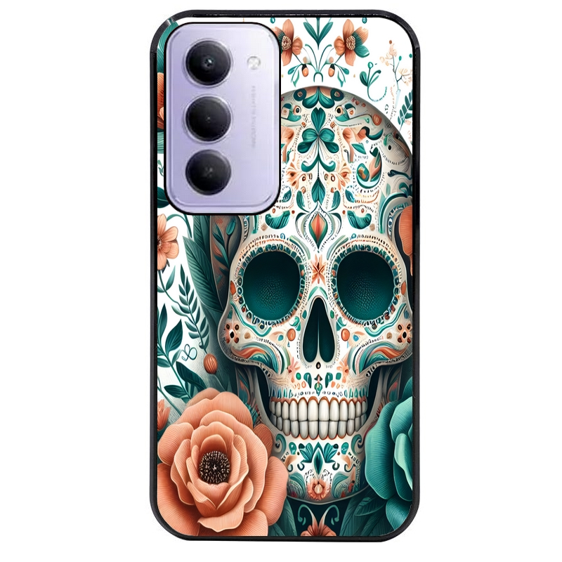 Coque noire taperso pour Redmi 15 4G et 5G avec motif mort mexicaine turquoise protection antichoc personnalisée