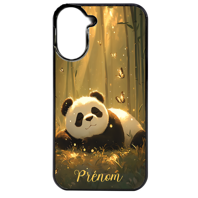 Coque noire taperso pour POCO C71 4G avec motif panda et papillon personnalisee protection antichoc personnalisée