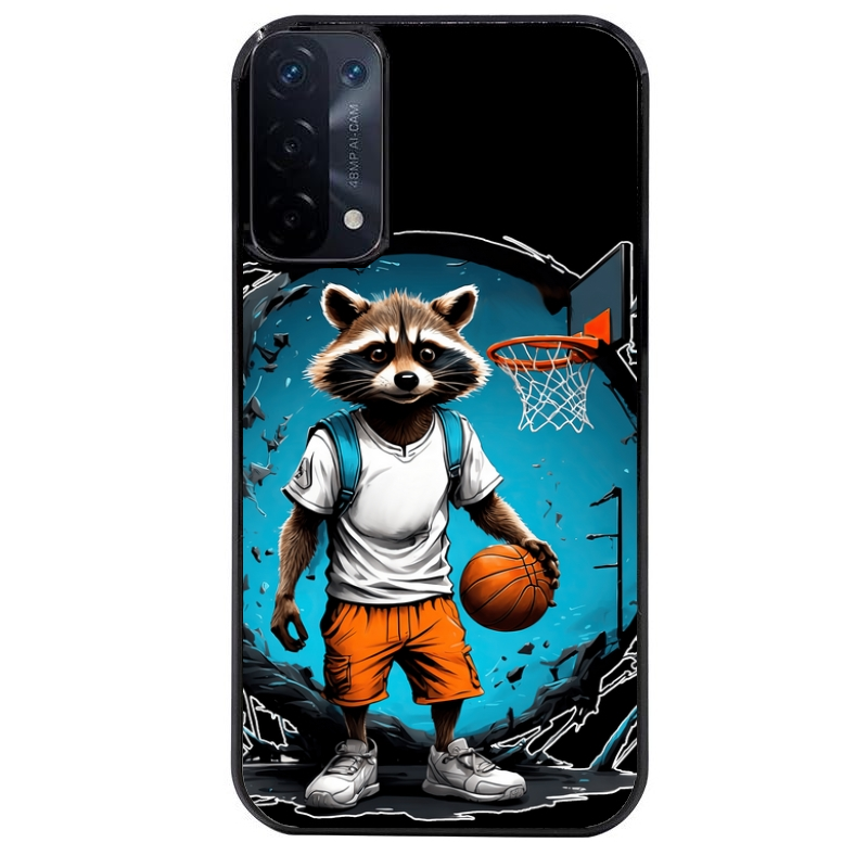Coque noire taperso pour OPPO A54 et A74 5G avec motif basket racoon protection antichoc personnalisée