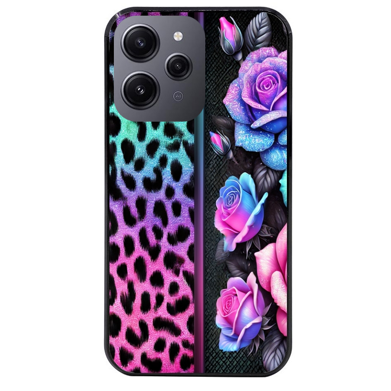 Coque noire taperso pour Redmi 12 4G et 5G avec motif leopard et fleur protection antichoc personnalisée