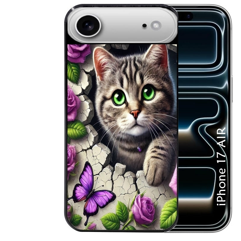 Coque noire taperso pour Iphone 17 17E AIR MAX PRO avec motif chat papillon 3 protection antichoc personnalisée