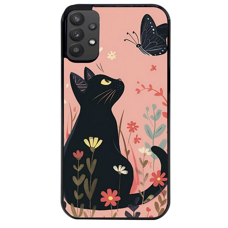 Coque noire taperso pour galaxy A22 A32 A52 A52S 4G 5G  avec motif chat papillon 2 protection antichoc personnalisée