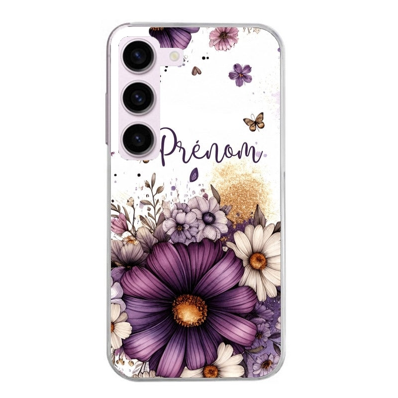 Coque taperso pour Galaxy A13 4G et 5G A23 A53 avec motif fleur violette personnalisee protection antichoc personnalisée