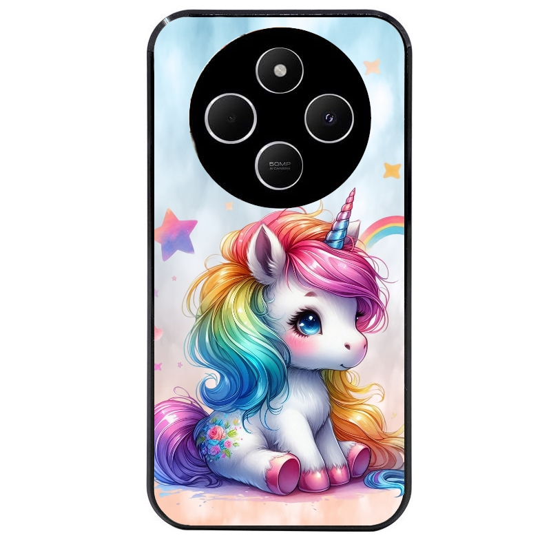 Coque noire taperso pour POCO C75 avec motif licorne et etoiles protection antichoc personnalisée