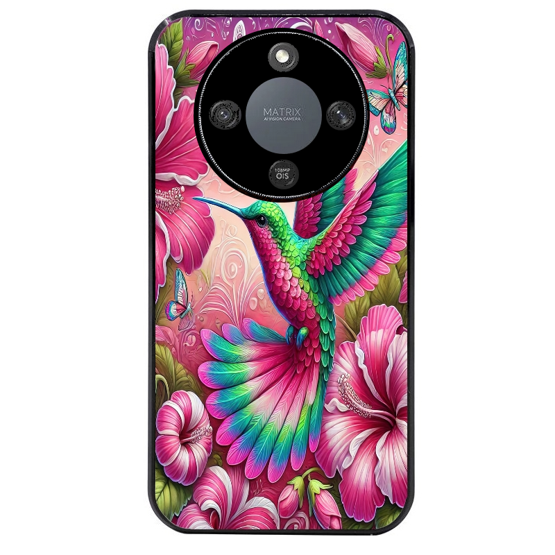 Coque noire taperso pour Magic 5 6 LITE et PRO avec motif colibri et fleurs protection antichoc personnalisée
