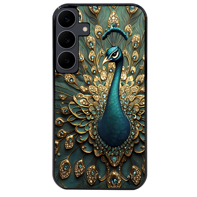 Coque noire taperso pour galaxy A06 A16 A26 A36 A56 avec motif paon bijoux protection antichoc personnalisée