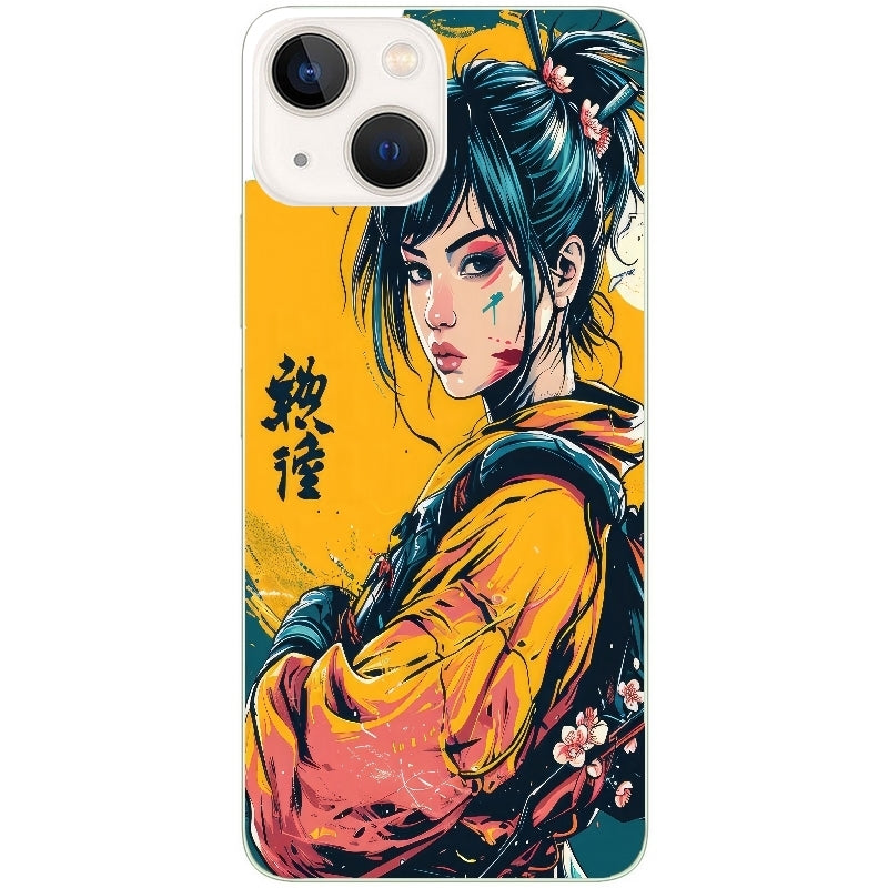 Coque taperso pour Iphone 14 et PRO PLUS PRO MAX avec motif samourai girl anime protection antichoc personnalisée