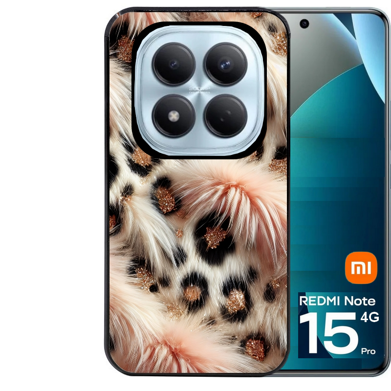 Coque noire taperso pour Redmi Note 15 et PRO PLUS 4G 5G avec motif effet fourrure leopard 1 protection antichoc personnalisée