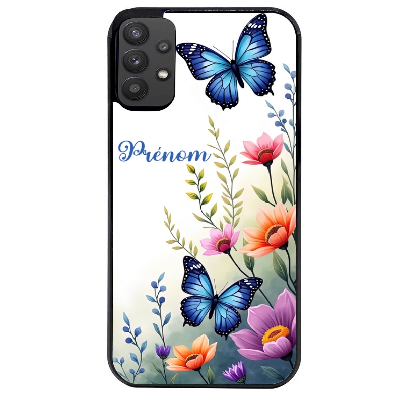 Coque noire taperso pour galaxy A22 A32 A52 A52S 4G 5G  avec motif papillon prenom personnalisee protection antichoc personnalisée