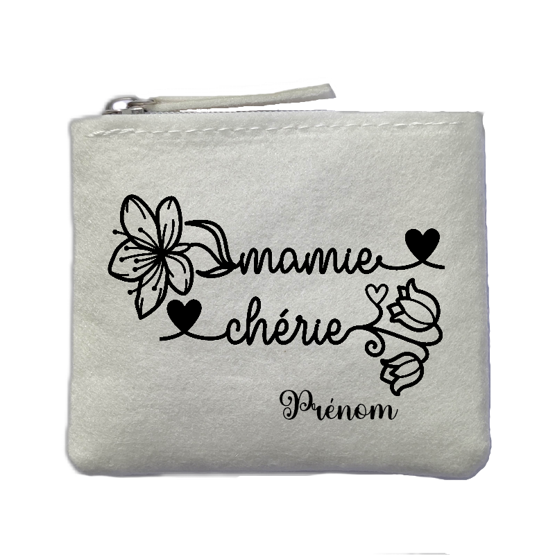 Porte monnaie personnalisé mamie cherie ivoire en feutrine en feutrine ivoire