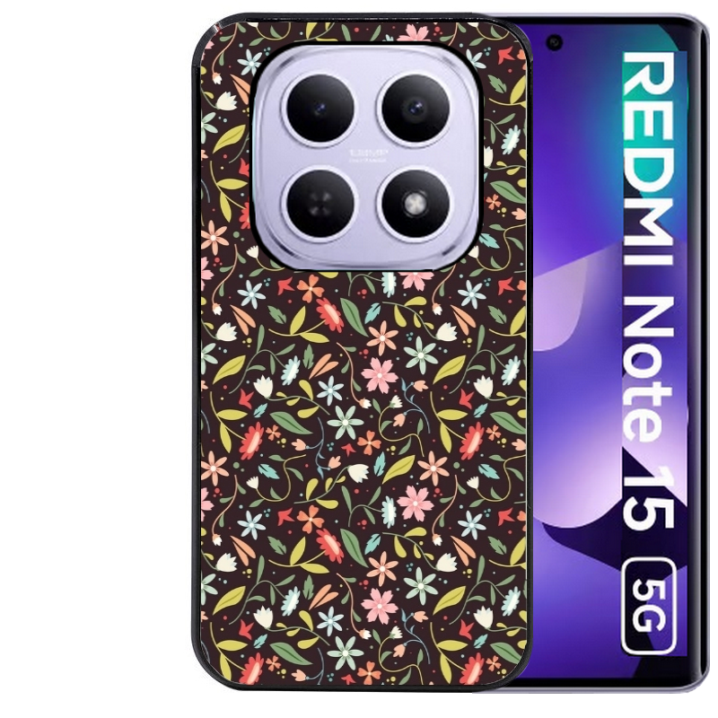 Coque noire taperso pour Redmi Note 15 et PRO PLUS 4G 5G avec motif petites feurs multicolores protection antichoc personnalisée