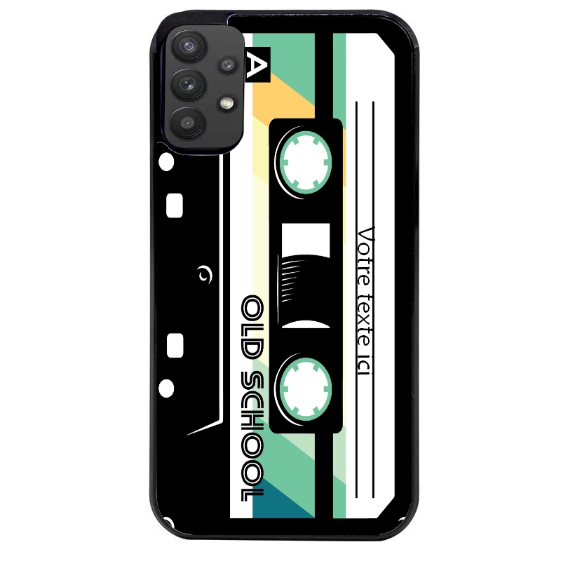 Coque noire taperso pour galaxy A22 A32 A52 A52S 4G 5G  personnalisable avec motif cassette vintage protection antichoc personnalisée