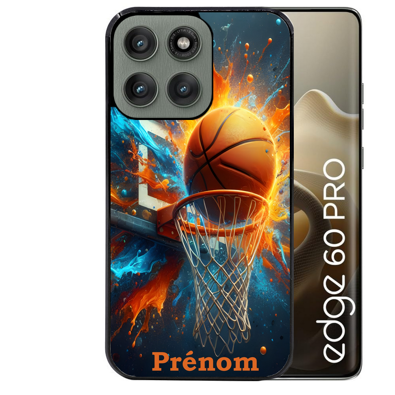 Coque noire taperso pour Moto Edge 60 et Neo Fusion Pro avec motif basket ball color personnalise protection antichoc personnalisée