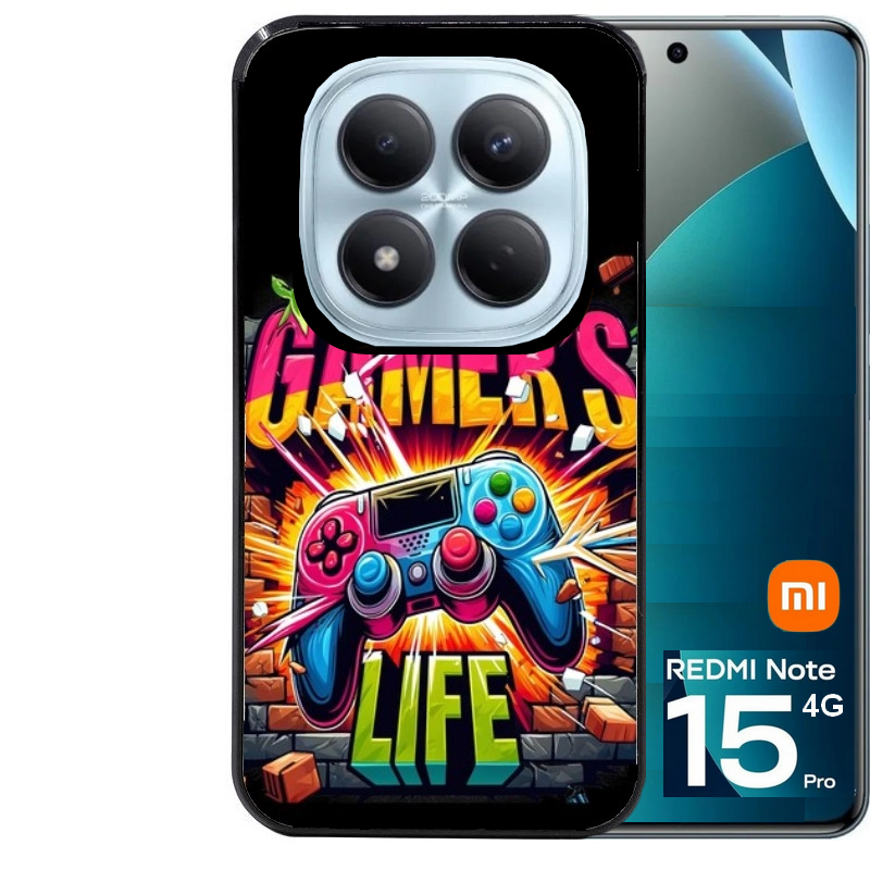Coque noire taperso pour Redmi Note 15 et PRO PLUS 4G 5G avec motif gamer life protection antichoc personnalisée