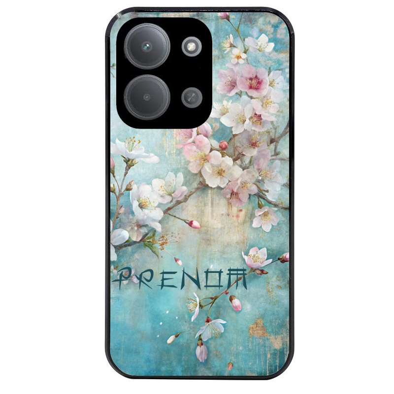Coque noire taperso pour POCO C85 avec motif fleur sakura personnalisee protection antichoc personnalisée