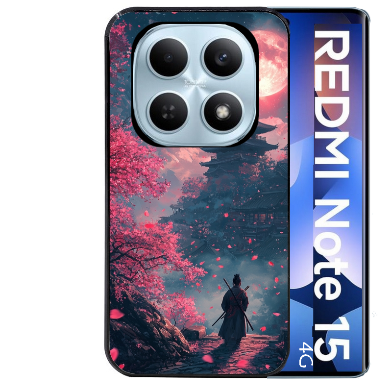 Coque noire taperso pour Redmi Note 15 et PRO PLUS 4G 5G avec motif samourai cerisier protection antichoc personnalisée