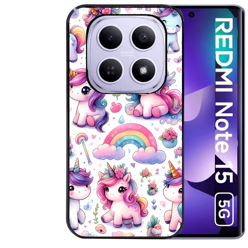 Coque noire taperso pour Redmi Note 15 et PRO PLUS 4G 5G avec motif licorne arc en ciel protection antichoc personnalisée