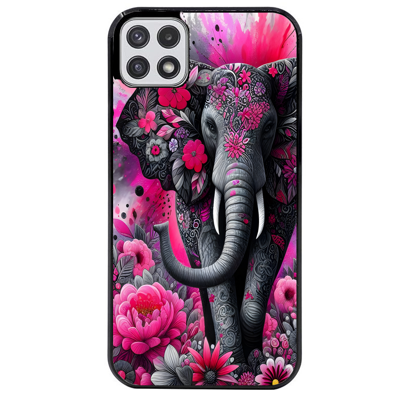 Coque noire taperso pour galaxy A22 A32 A52 A52S 4G 5G  avec motif elephant et fleurs protection antichoc personnalisée