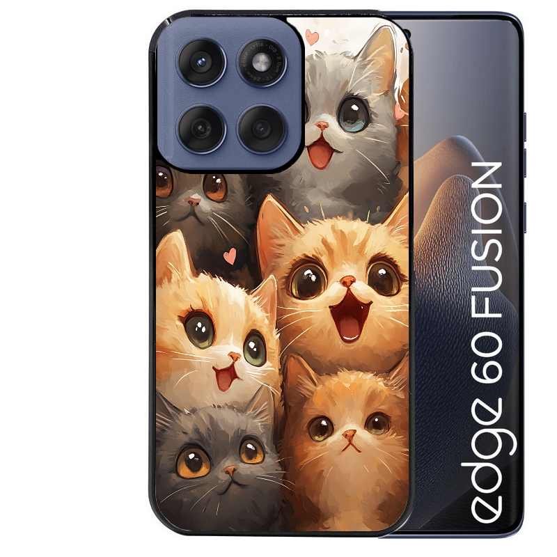 Coque noire taperso pour Moto Edge 60 et Neo Fusion Pro avec motif chat smile protection antichoc personnalisée