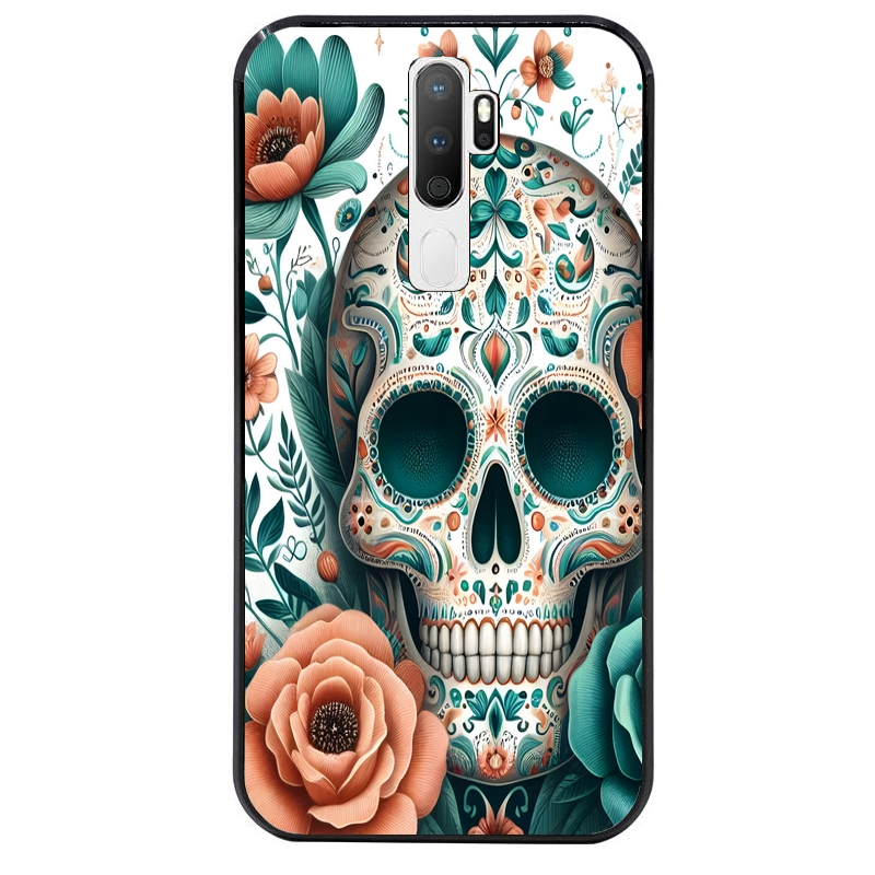 Coque noire taperso pour OPPO A5 A9 2020 avec motif mort mexicaine turquoise protection antichoc personnalisée