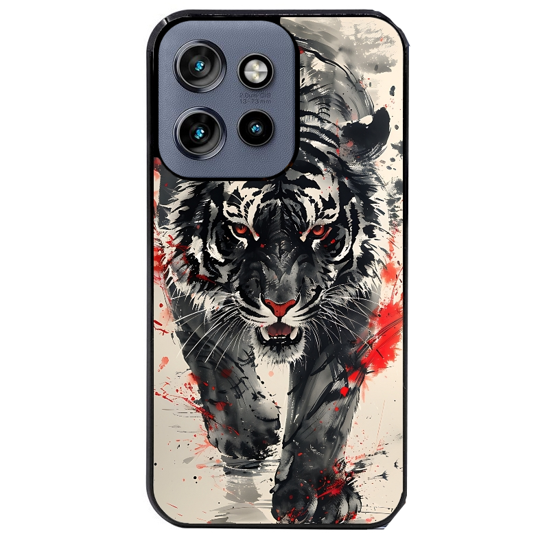 Coque noire taperso pour Moto Edge 60 et Neo Fusion Pro avec motif tigre japan protection antichoc personnalisée