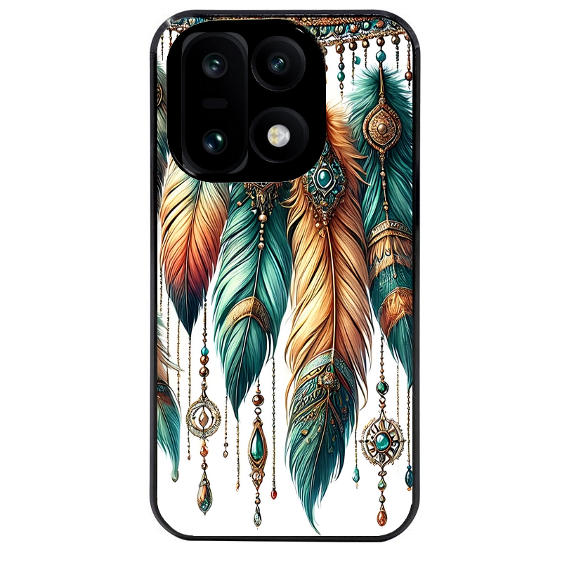 Coque noire taperso pour OnePlus 15 avec motif plumes et bijoux protection antichoc personnalisée