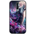 Coque noire taperso pour OPPO Reno 2 et 2Z avec motif loup et plume protection antichoc personnalisée