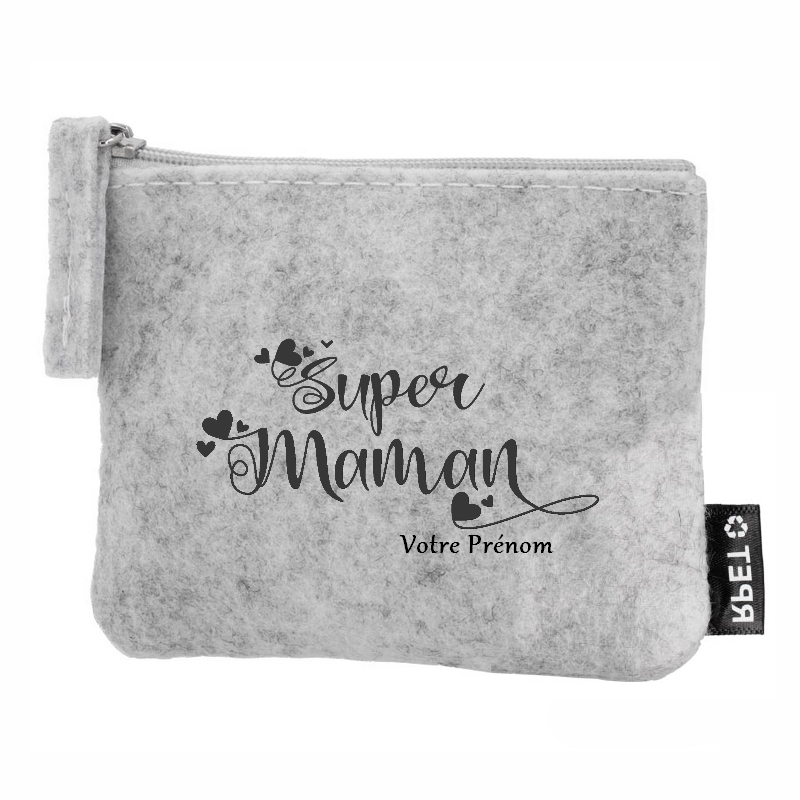 Porte monnaie personnalisé super maman en feutrine en feutrine