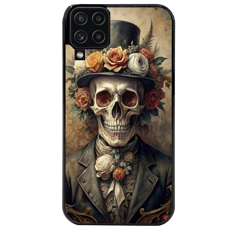Coque noire taperso pour galaxy A22 A32 A52 A52S 4G 5G  avec motif tete de mort chapeau protection antichoc personnalisée