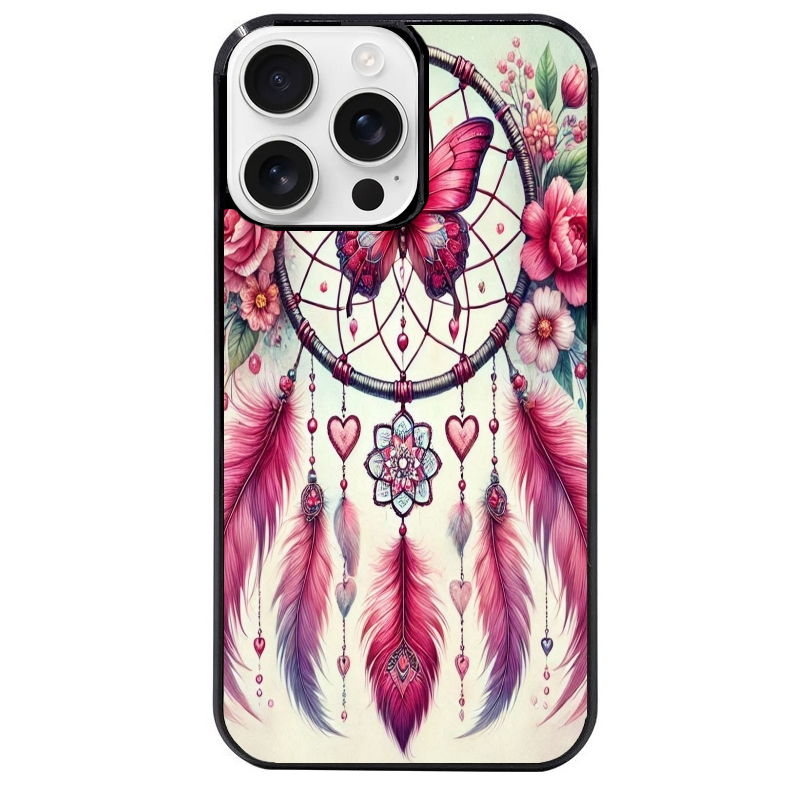 Coque noire taperso pour Iphone 16 16E PLUS MAX PRO avec motif dreamcatcher et papillon protection antichoc personnalisée