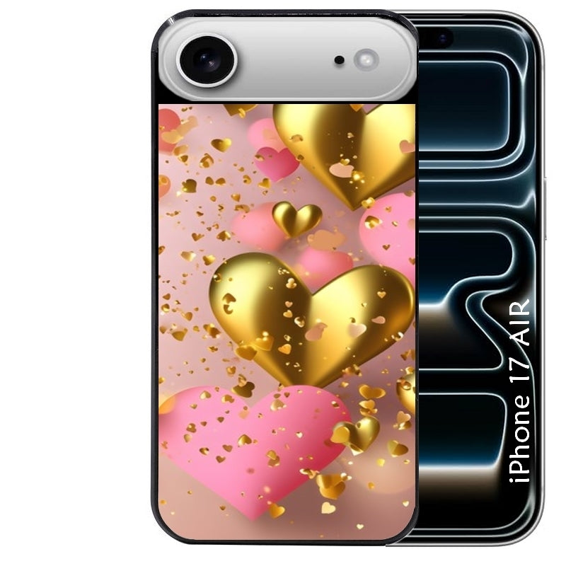 Coque noire taperso pour Iphone 17 17E AIR MAX PRO avec motif coeur rose protection antichoc personnalisée