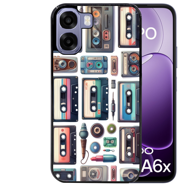 Coque noire taperso pour OPPO A6 A6X 4G et 5G avec motif cassette multi protection antichoc personnalisée