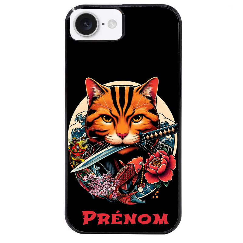 Coque noire taperso pour Iphone 16 16E PLUS MAX PRO avec motif chat carpe koii japan personnalise protection antichoc personnalisée