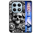 Coque noire taperso pour Redmi Note 15 et PRO PLUS 4G 5G avec motif tete de mort fleur protection antichoc personnalisée