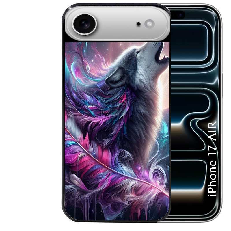 Coque noire taperso pour Iphone 17 17E AIR MAX PRO avec motif loup et plume protection antichoc personnalisée