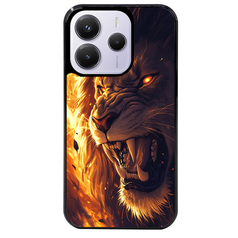 Coque noire taperso pour Redmi Note 14 et PRO PLUS 4G 5G avec motif lion flamme protection antichoc personnalisée