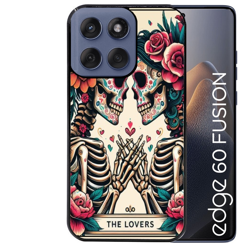 Coque noire taperso pour Moto Edge 60 et Neo Fusion Pro avec motif tete de mort lovers protection antichoc personnalisée