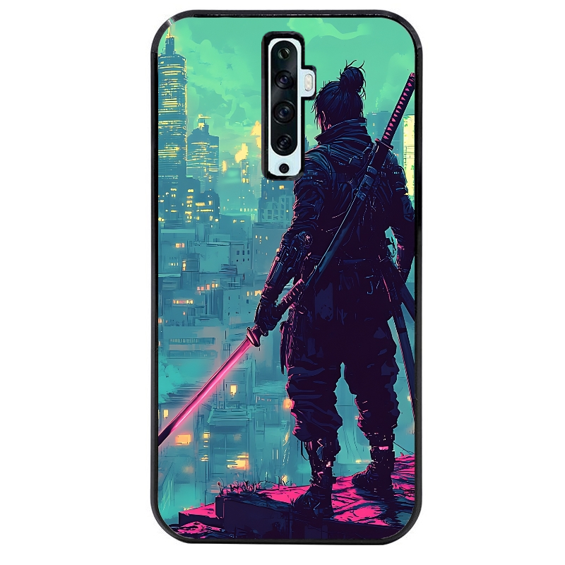 Coque noire taperso pour OPPO Reno 2 et 2Z avec motif samourai new york protection antichoc personnalisée