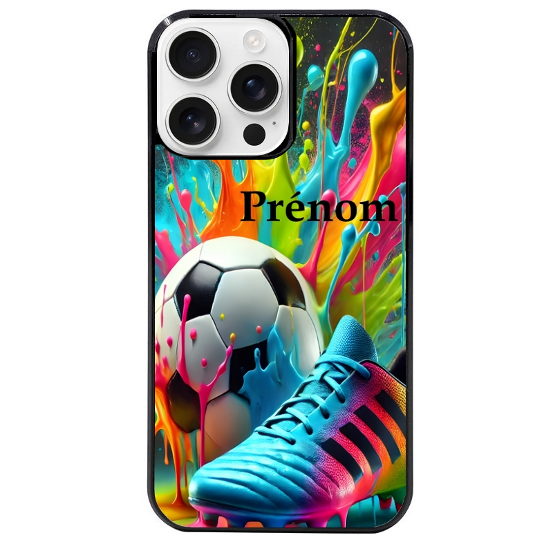 Coque noire taperso pour Iphone 16 16E PLUS MAX PRO avec motif foot color personnalisee protection antichoc personnalisée